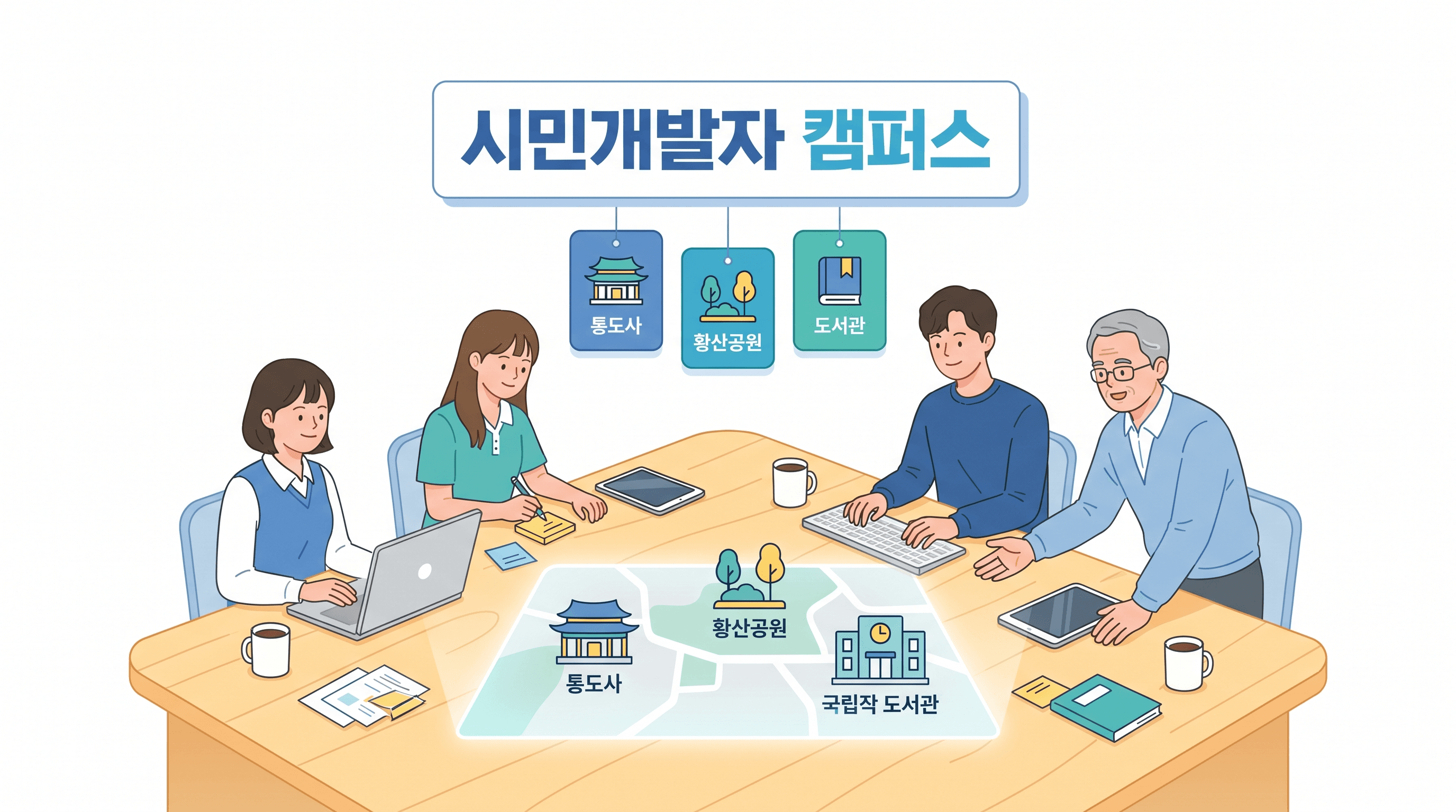 시민개발자 캠퍼스 - 시민·학생·스타트업이 양산시 데이터로 함께 문제를 푸는 모습